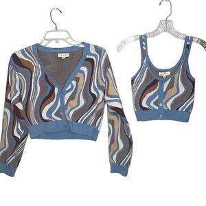 L.A. Hearts/PAC Sun Y2K Blue Swirl Tank Top & Cardigan Sweater Set. Size XS/Sm.